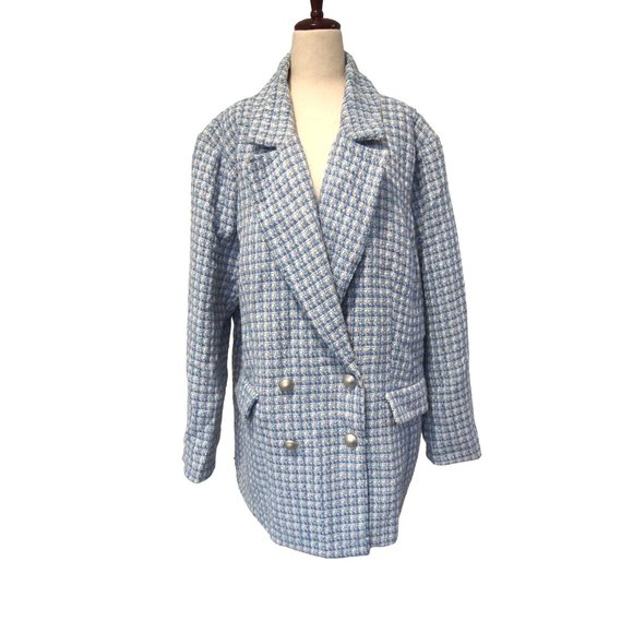 NWT Eloquii Womens Tweed Blazer 24 Jacket Blue Checkered Double Breasted Tweed - Picture 4 of 9